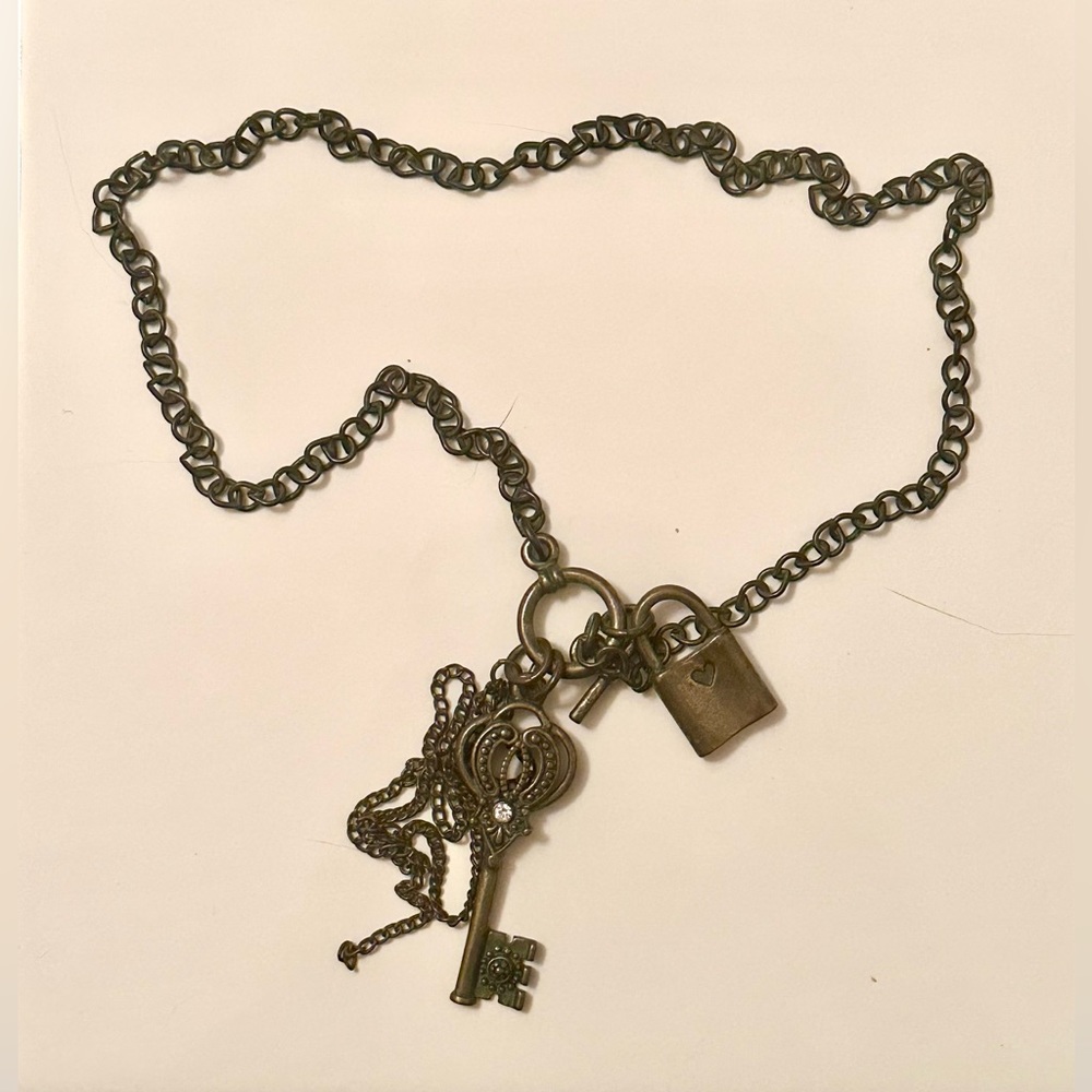 Lock & Key Charm Necklace with Antique Finish